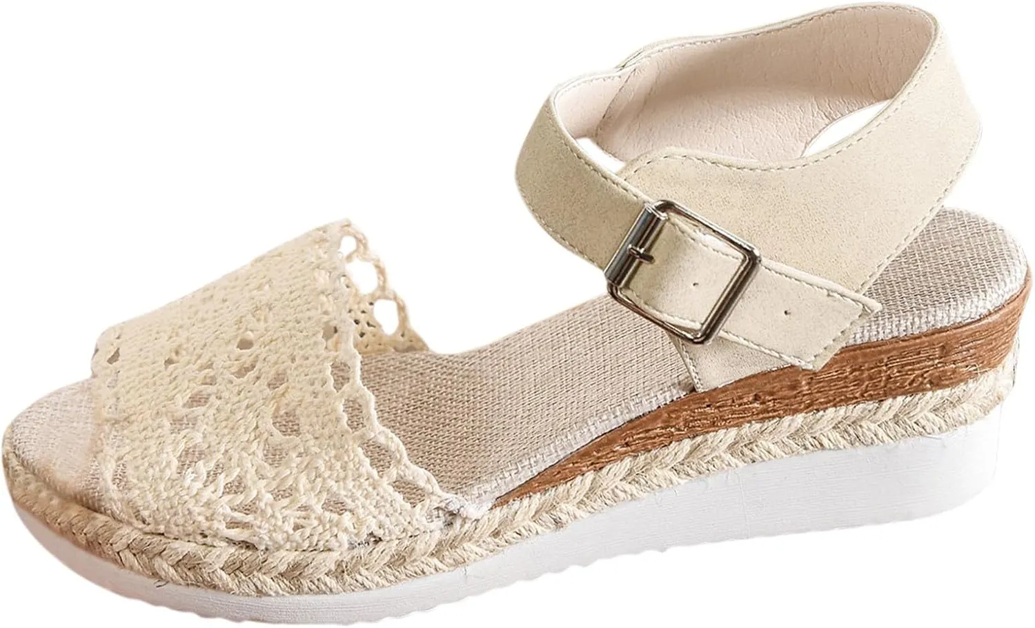Women's Closed Toe Platform Sandals Summer Buckle Ankle Strap Espadrilles Wedge Sandals Comfortable Slip On Dress Shoes