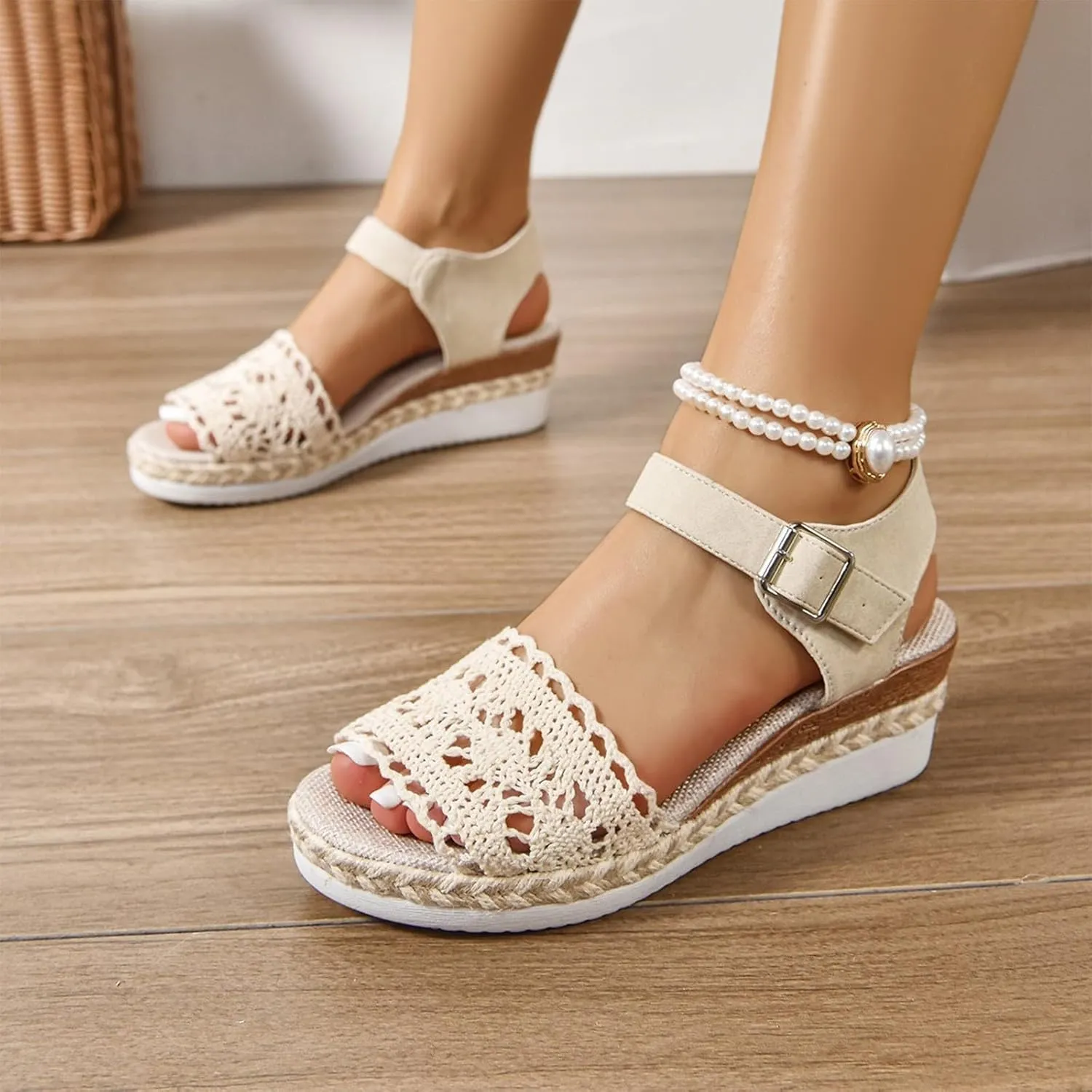Women's Closed Toe Platform Sandals Summer Buckle Ankle Strap Espadrilles Wedge Sandals Comfortable Slip On Dress Shoes