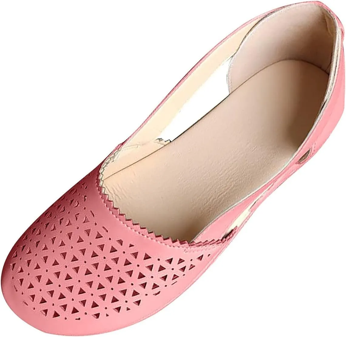 Womens Closed Toe Sandals Dressy Summer Hollow Out Sandals Round Toe Low Heel Sandals Comfortable Breathable Eyelets Shoes Casual Slip On Flat Shoes