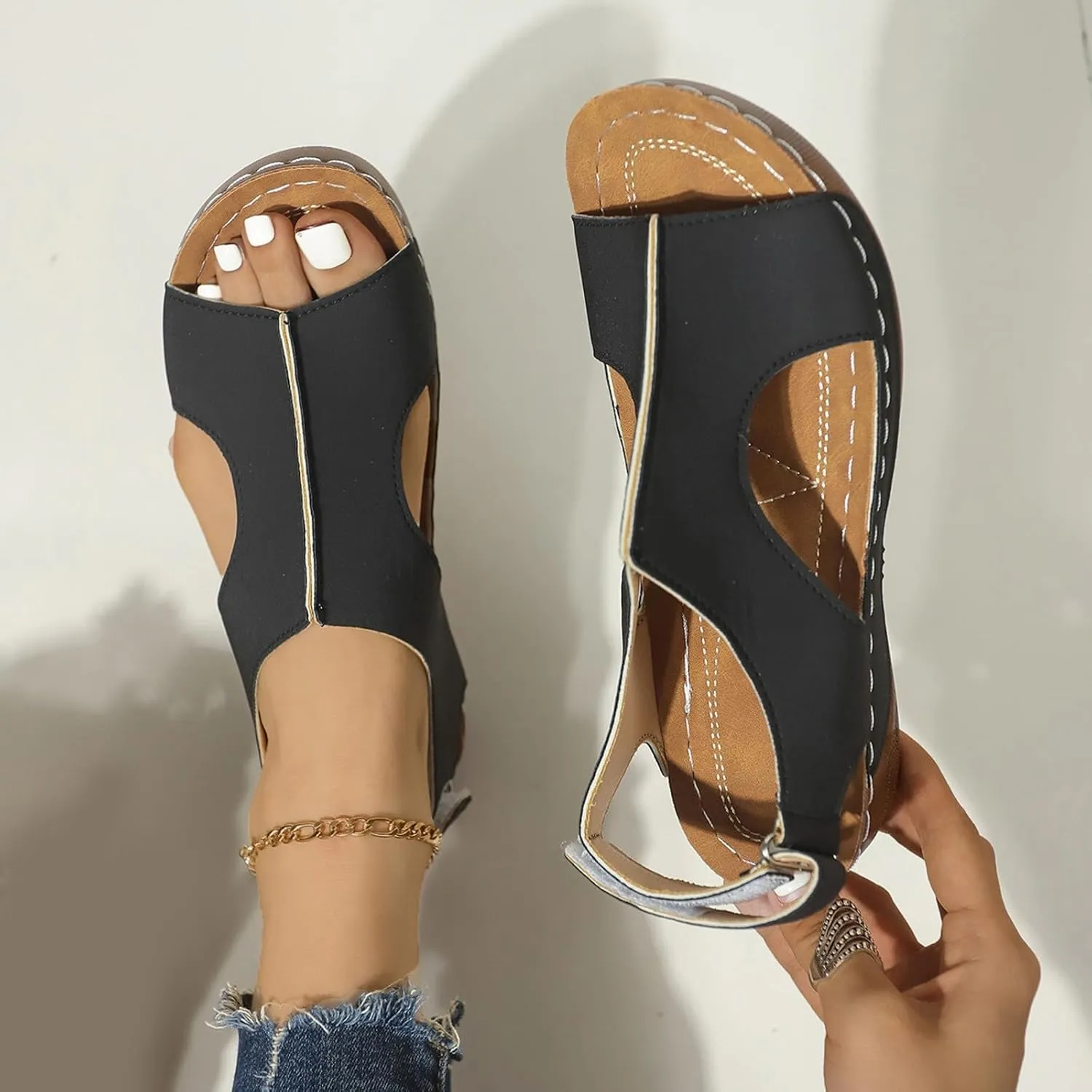 Women's Comfy Orthotic Sandals, Sandals for Women, Wide Gladiator Orthopedic Arch Support Roman Low Wedges Flip Flops Support Comfortable Wedge Slippers Anti-Slip Walking Thong Sandal