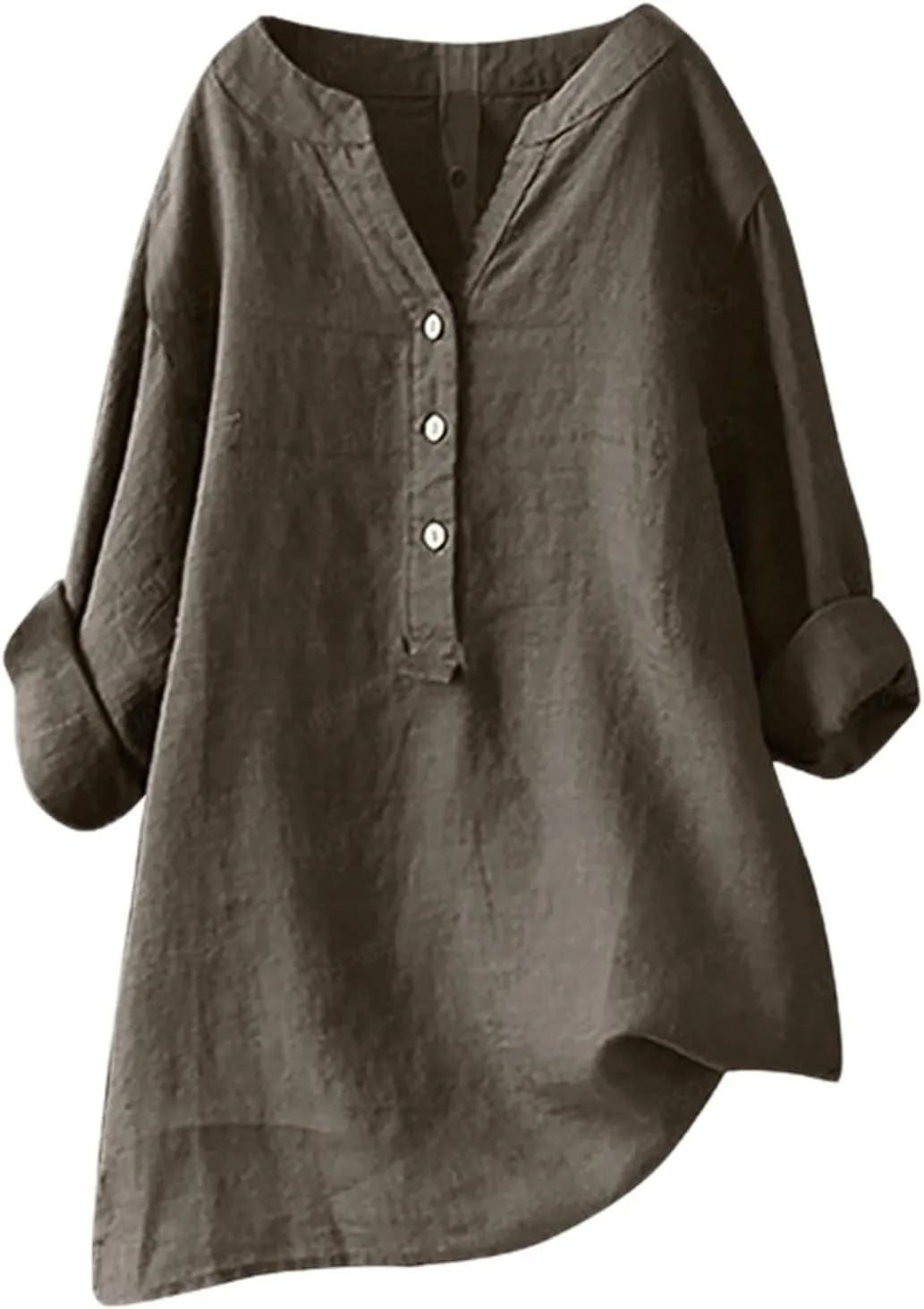 Womens Cotton Linen Shirts Solid 3/4 Sleeve Tunic Tops Oversized Tshirts Casual V Neck Dressy Blouses