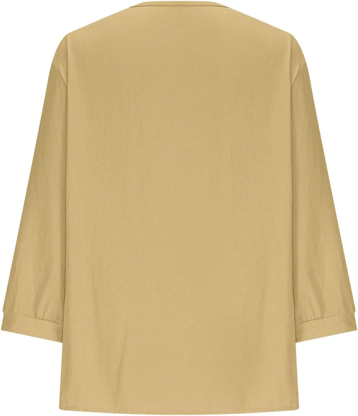 Women's Cotton Linen Shirts V Neck Ruffle Solid Color Loose Blouse 3/4 Sleeve Summer 2025 Trendy Casual Shirt Tops