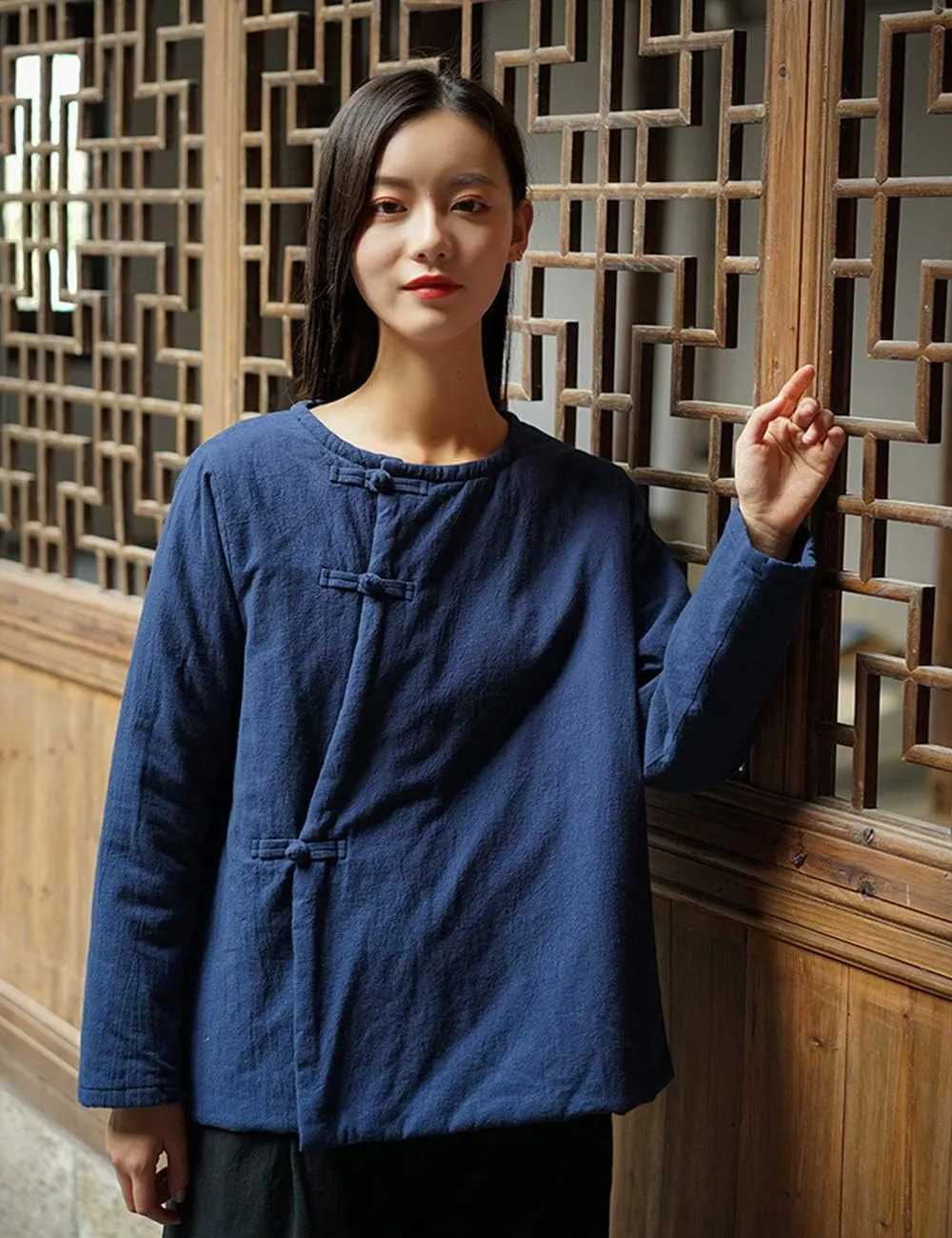 Women's Cotton Padded Coats Cotton Linen Chinese Tang Suit Style Short Jackets