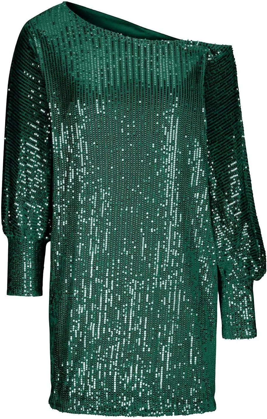 Women's Elegant Sexy One Shoulder Long Sleeve Midi Dress Solid Color Sequins Prom Party Cocktail Dresses, S-3XL