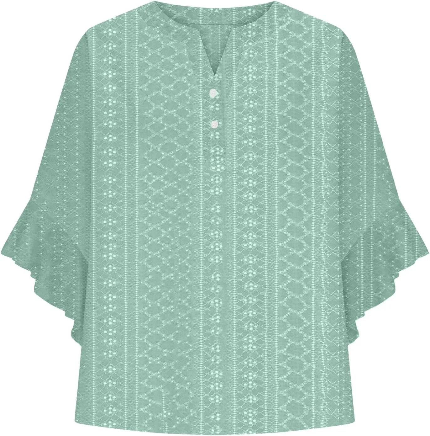 Women's Eyelet Poncho Tops Half Sleeve Tops Trendy Casual Lightweight Flowy Shirt Ruffles Hem Dressy Elegant Blouse