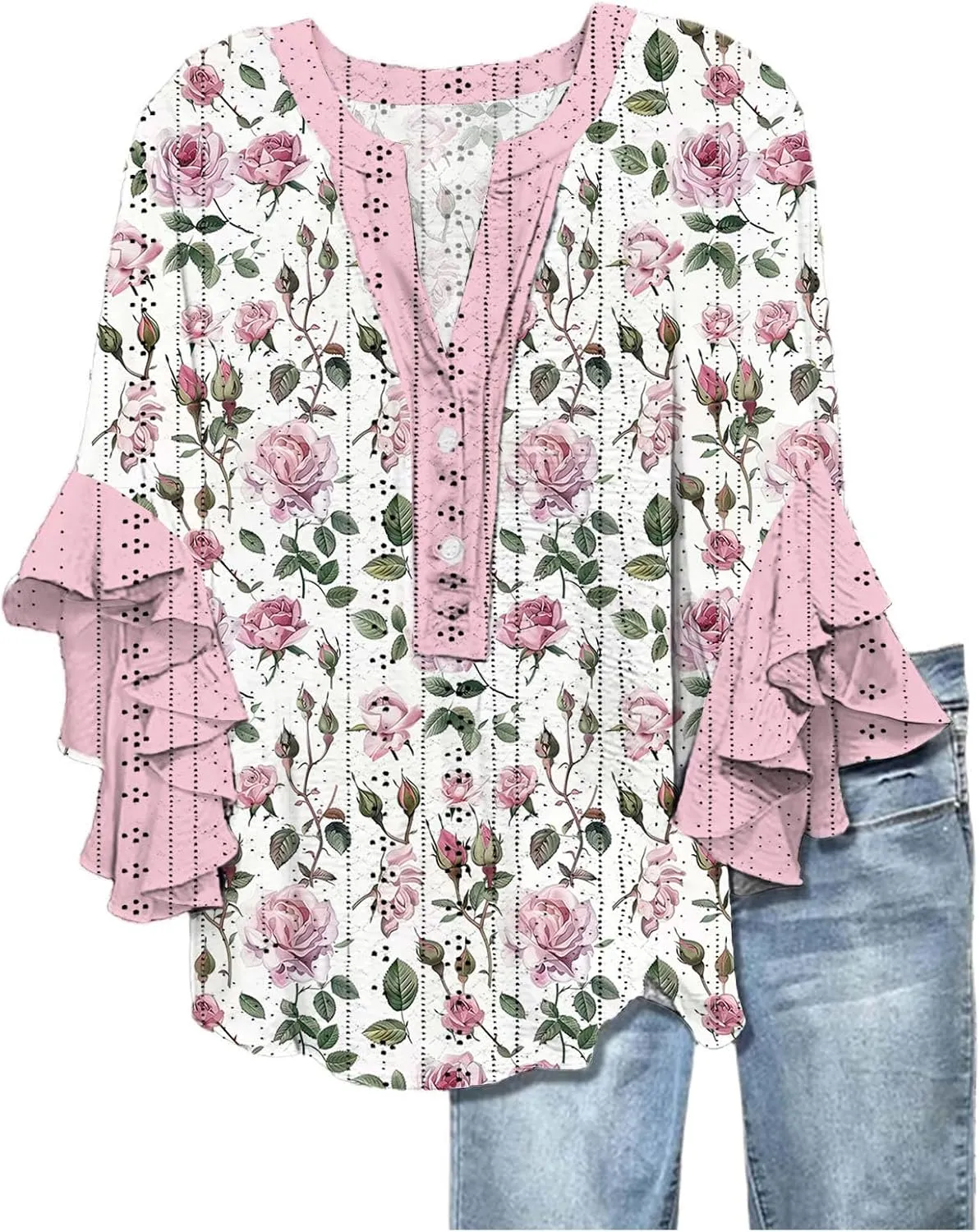 Women's Eyelet Poncho Tops Half Sleeve Tops Trendy Casual Lightweight Flowy Shirt Ruffles Hem Dressy Elegant Blouse