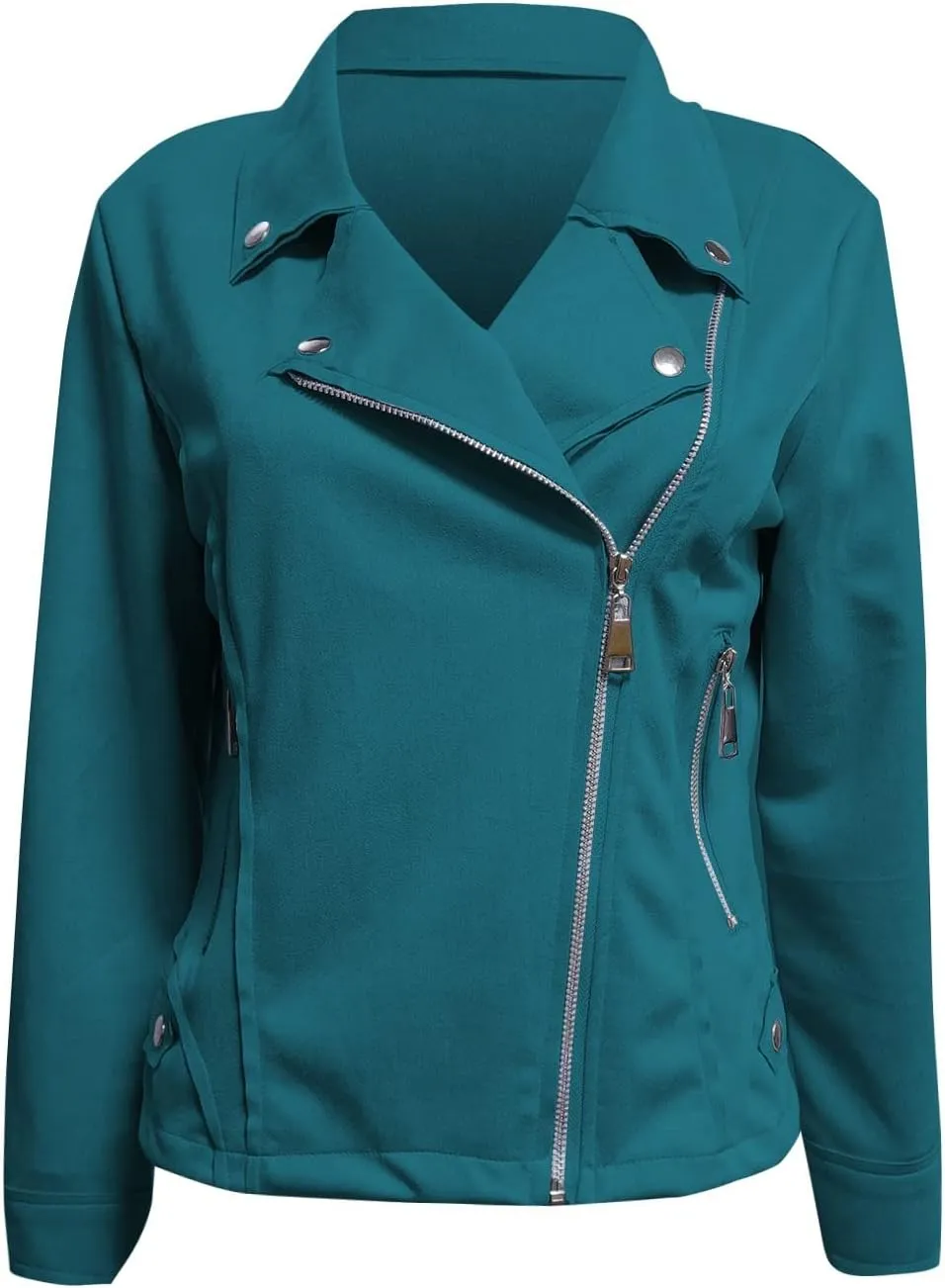 Women's Fashion Fall Leather Jacket Long Sleeve Zip Up Lapel Belted Motorcycle Jacket Vintage Solid Fitted Coat Outwear