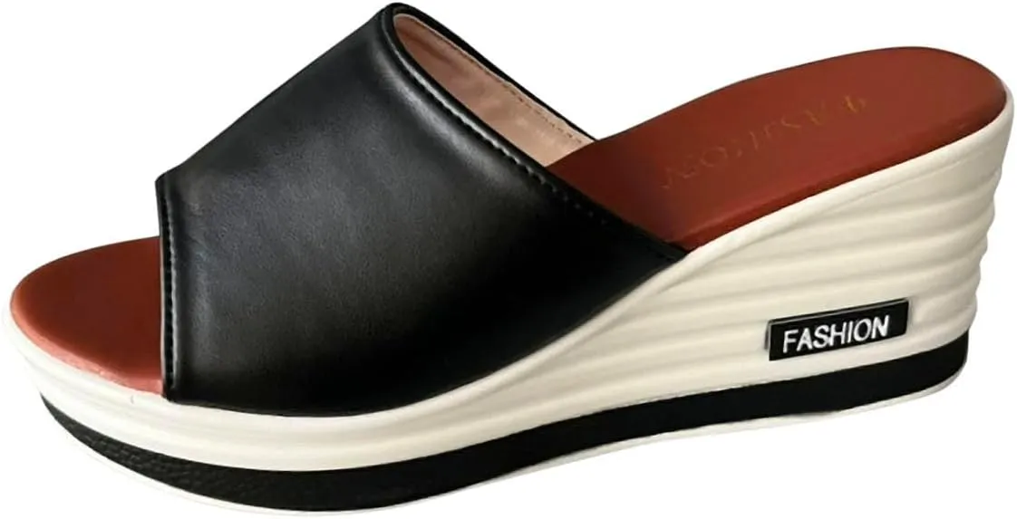 Women's Fish Mouth Wedge Slipper Platform Colorblock Slip on Sandal Open Toe Trendy Casual Slide Elegant Shoes