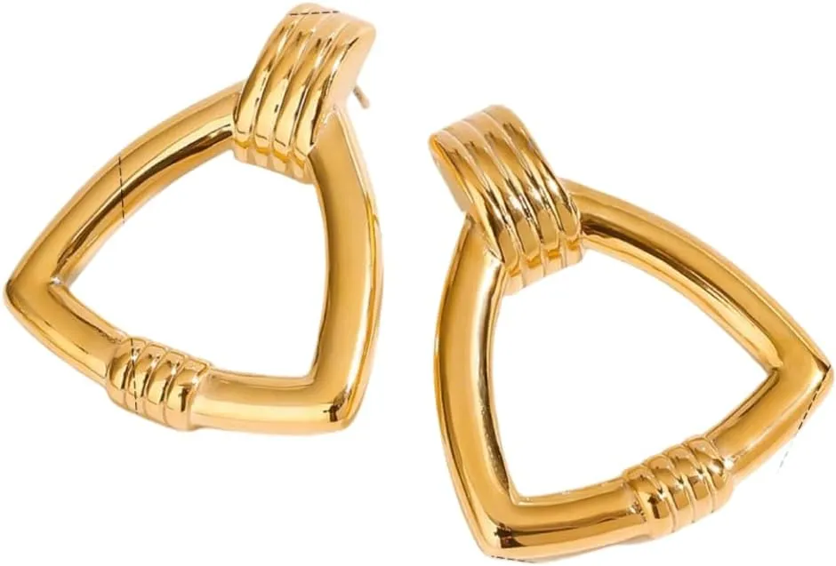Women's Gold-Plated Stainless Steel Minimalist Geometric Hollow Triangle Stud Earrings