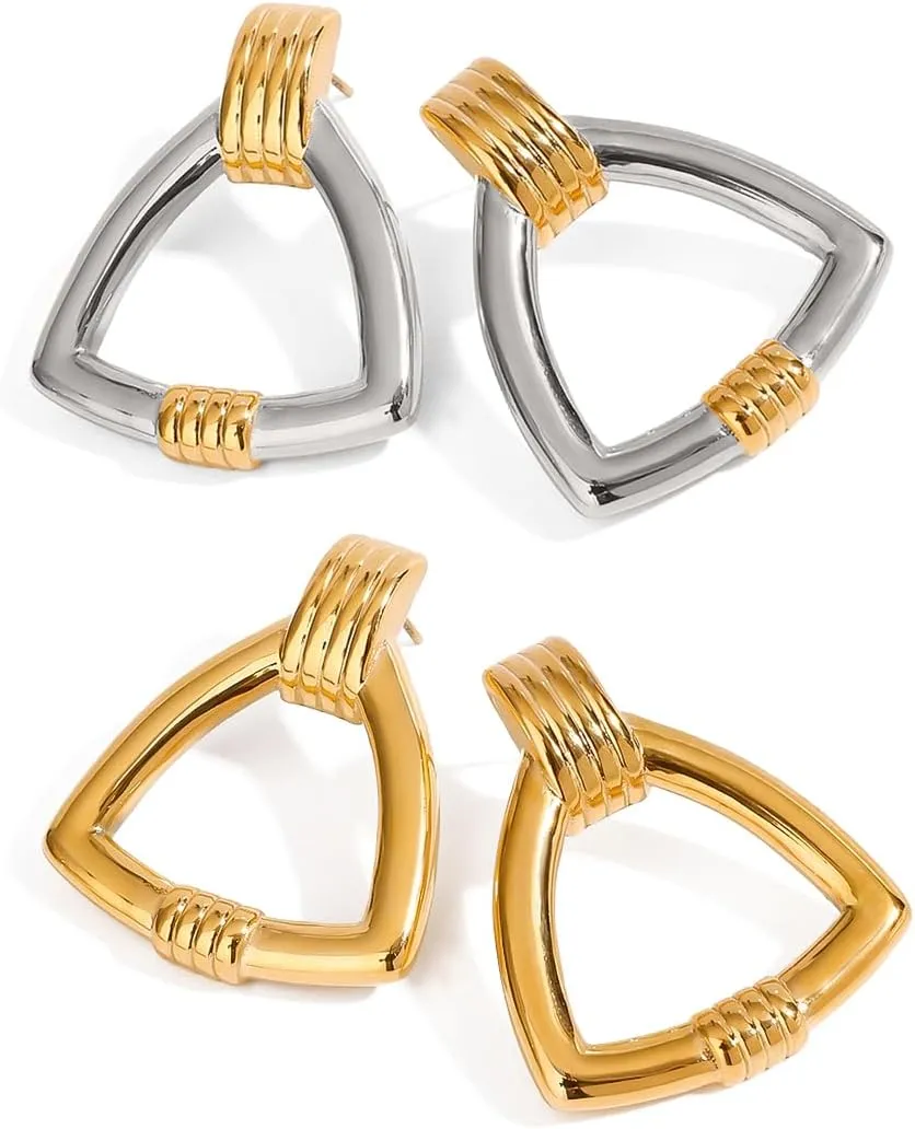 Women's Gold-Plated Stainless Steel Minimalist Geometric Hollow Triangle Stud Earrings