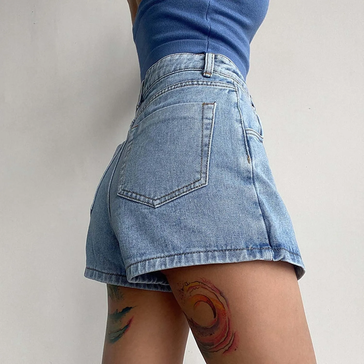 Women's High Waisted Denim Shorts Casual Ripped Summer Hot Short Jeans Raw Hem Stretchy Denim Jeans Shorts