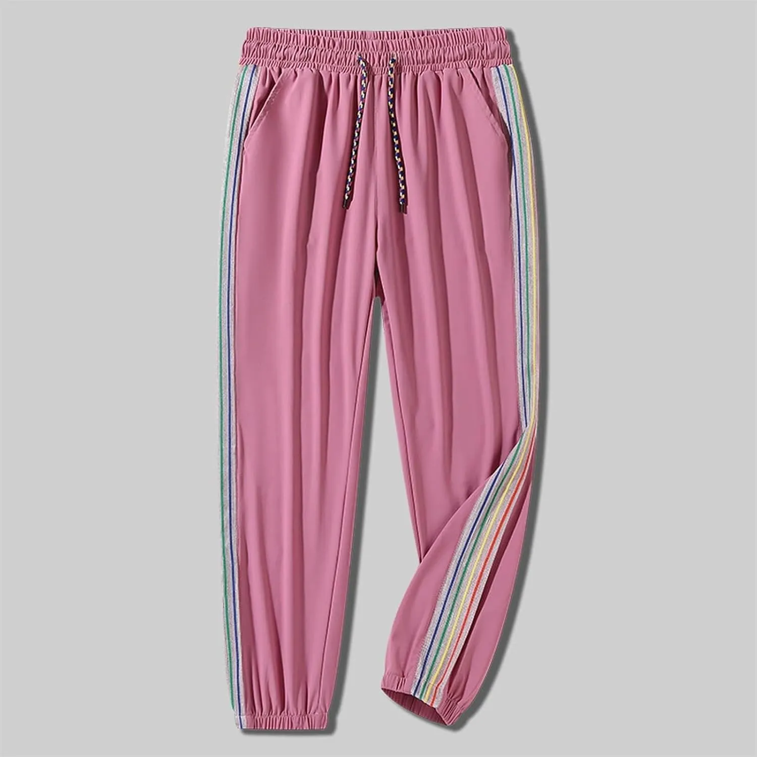 Women's Ice Silk Pants Stretch Lightweight Quick Dry Drawstring Elasticated High Waist Casual Pants Summer Trousers