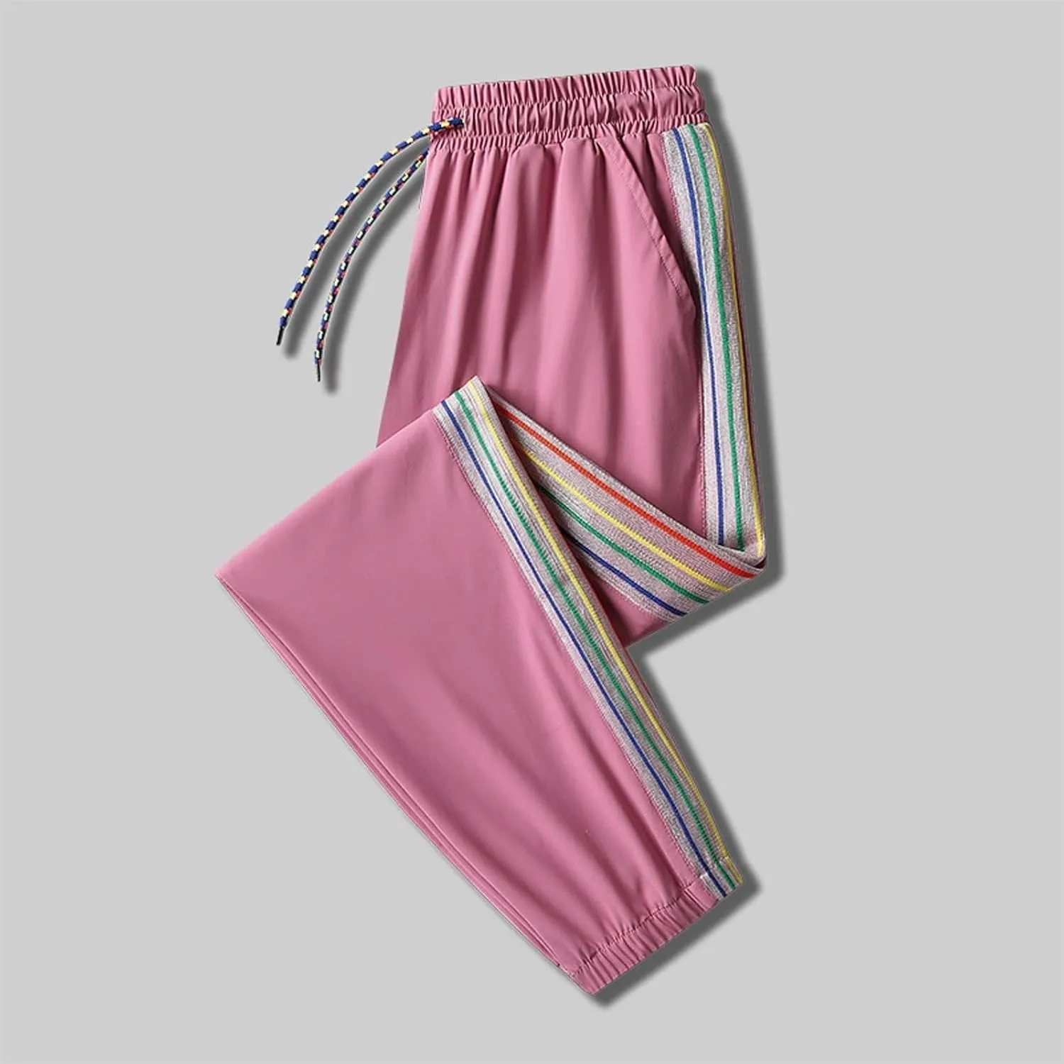 Women's Ice Silk Pants Stretch Lightweight Quick Dry Drawstring Elasticated High Waist Casual Pants Summer Trousers