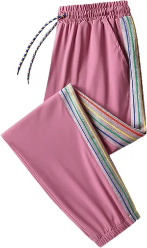 Women's Ice Silk Pants Stretch Lightweight Quick Dry Drawstring Elasticated High Waist Casual Pants Summer Trousers