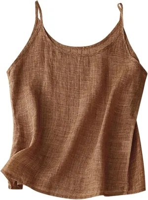 Womens Linen Tank Top Sleeveless Spaghetti Strap Top Casual Solid Color Tops Dressy Fashion Tops Summer Flowy Tank Top