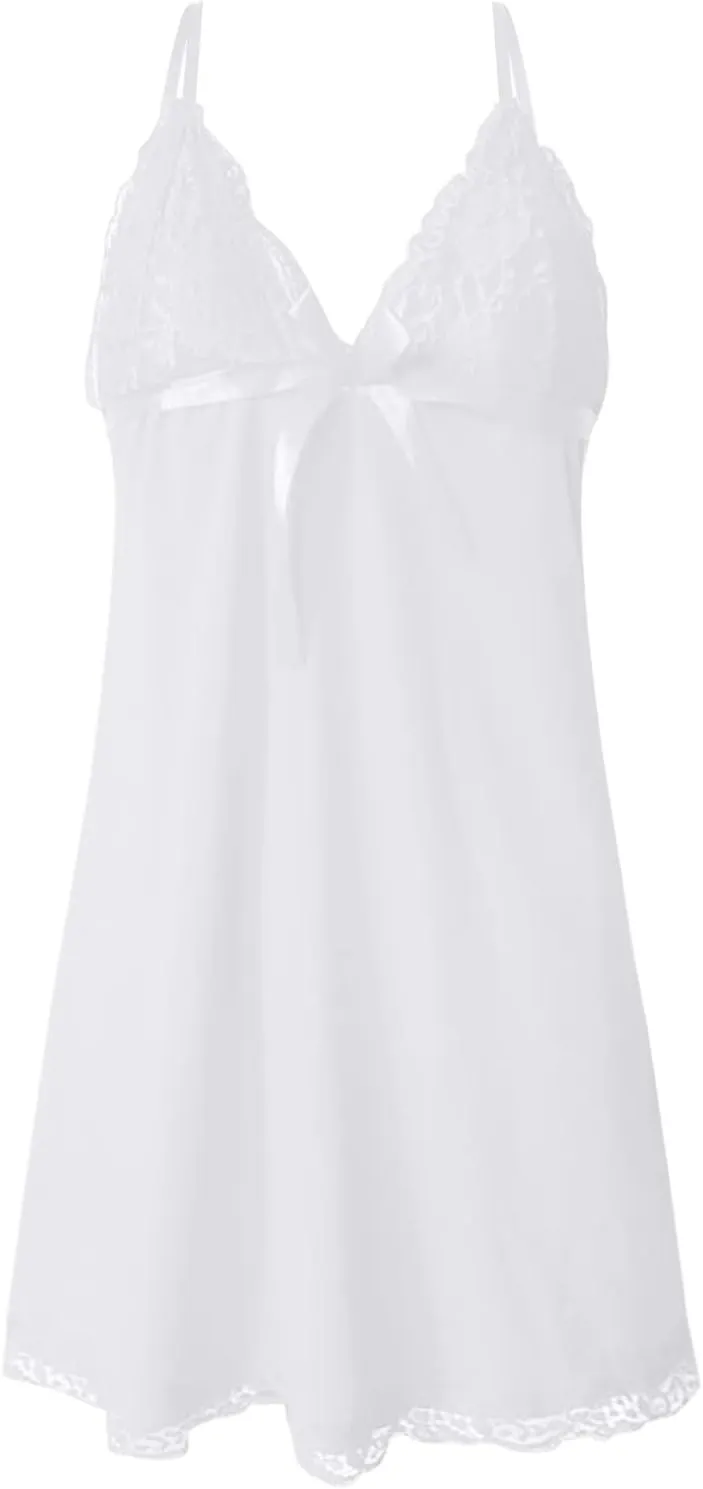 Women's Lingerie Sexy NightgownV Neck Mesh Sheer Sleeveless ChemiseFull Slips Nightie SleepdressBabydoll Negligee