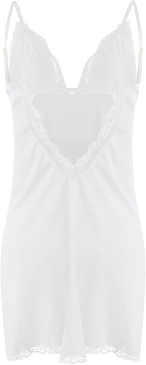 Women's Lingerie Sexy NightgownV Neck Mesh Sheer Sleeveless ChemiseFull Slips Nightie SleepdressBabydoll Negligee