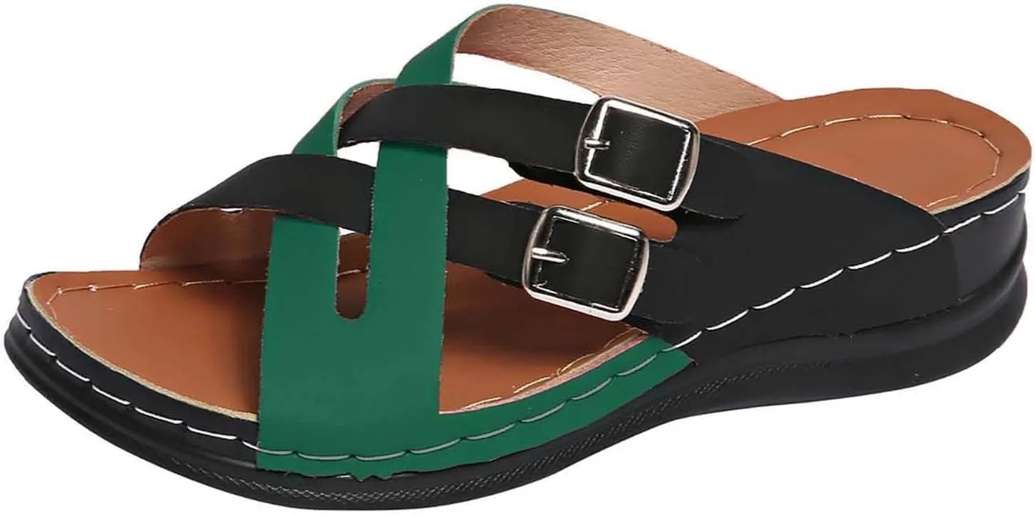 Womens Orthopedic Sandals Cross Strap Platform Wedges Summer Arch Support Orthopedic Slippers Walking Shoes Comfortable Open Toe Slip on Beach Sandals