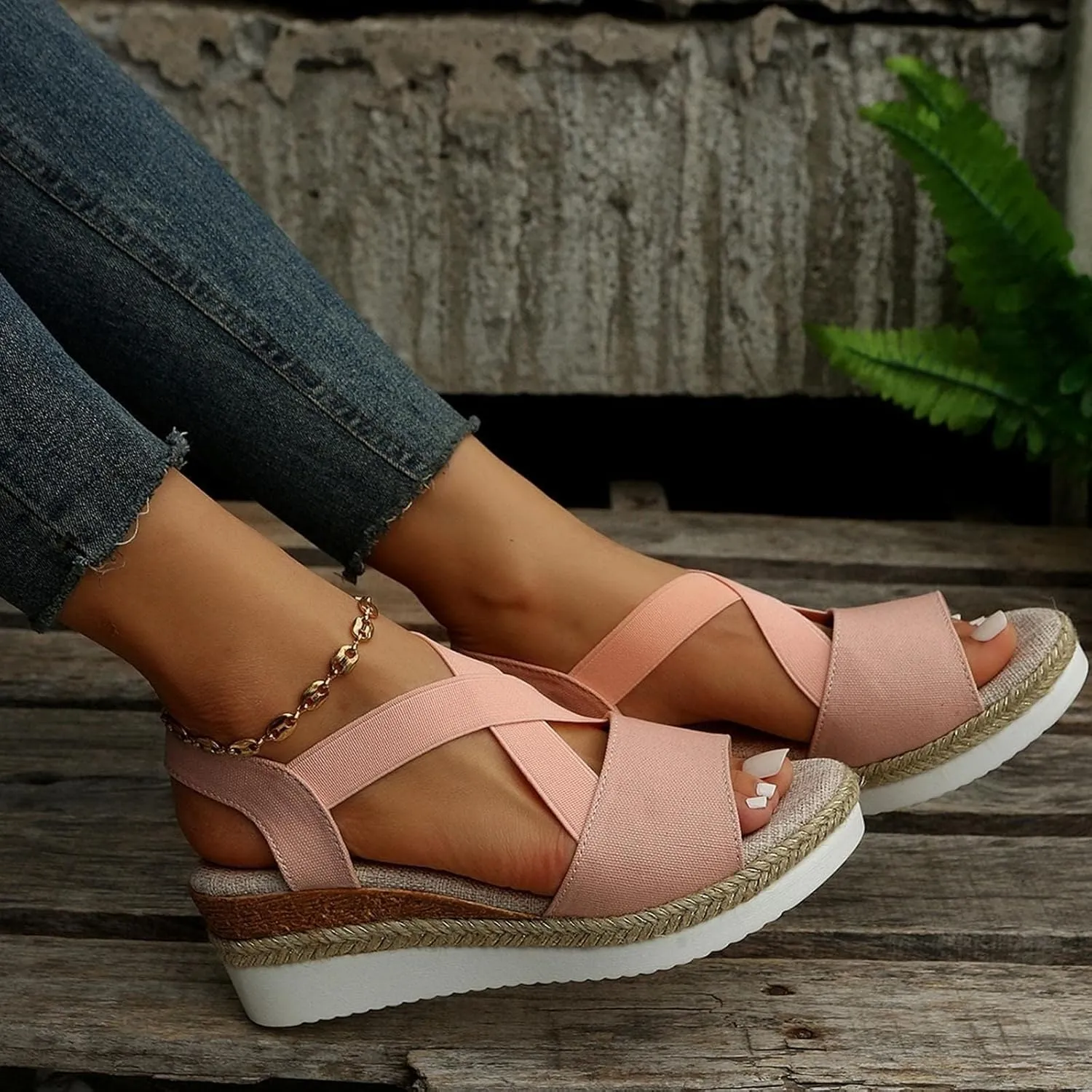 Womens Orthopedic Sandals Wedge Sandals for Women Summer Open Toe Cross Strap Espadrilles Wedges, Comfortable Ankle Strap Slip on Platform Sandal Beach Boho Outdoor Walking Shoes