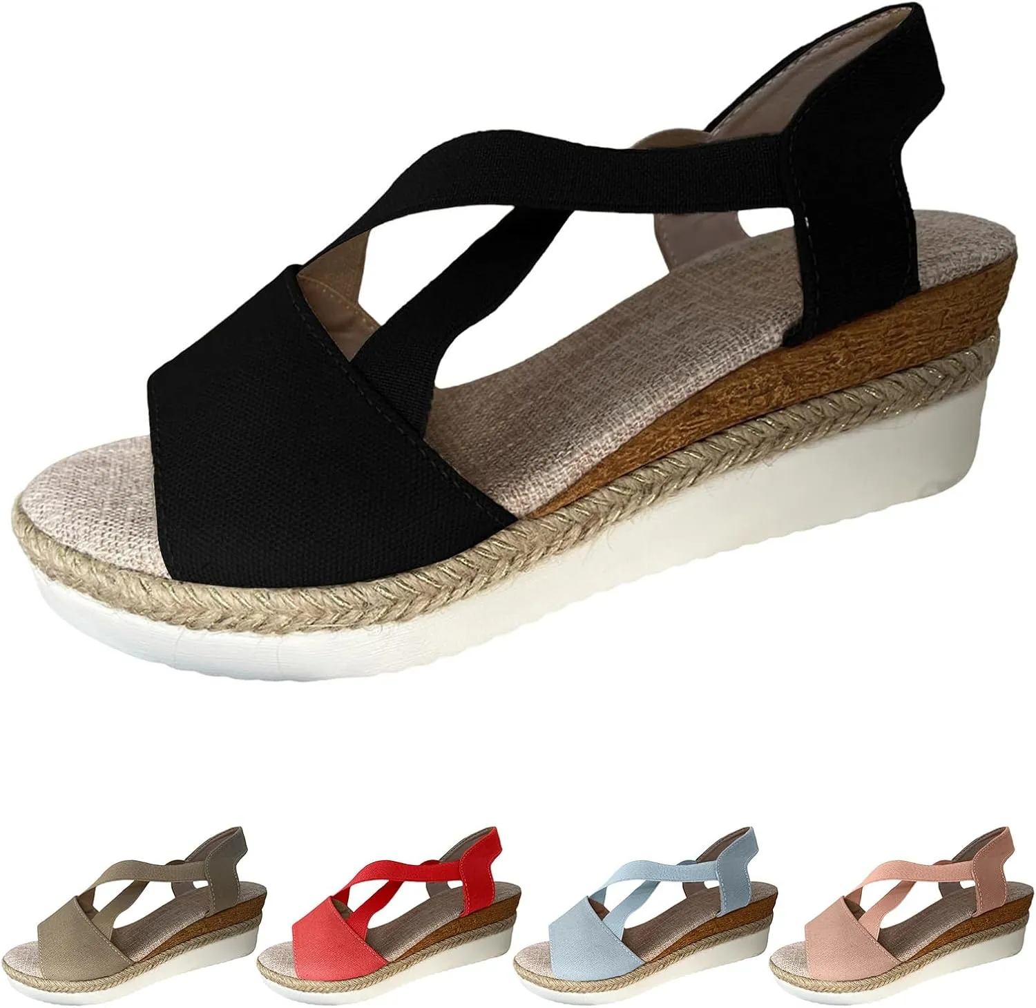 Womens Orthopedic Sandals Wedge Sandals for Women Summer Open Toe Cross Strap Espadrilles Wedges, Comfortable Ankle Strap Slip on Platform Sandal Beach Boho Outdoor Walking Shoes