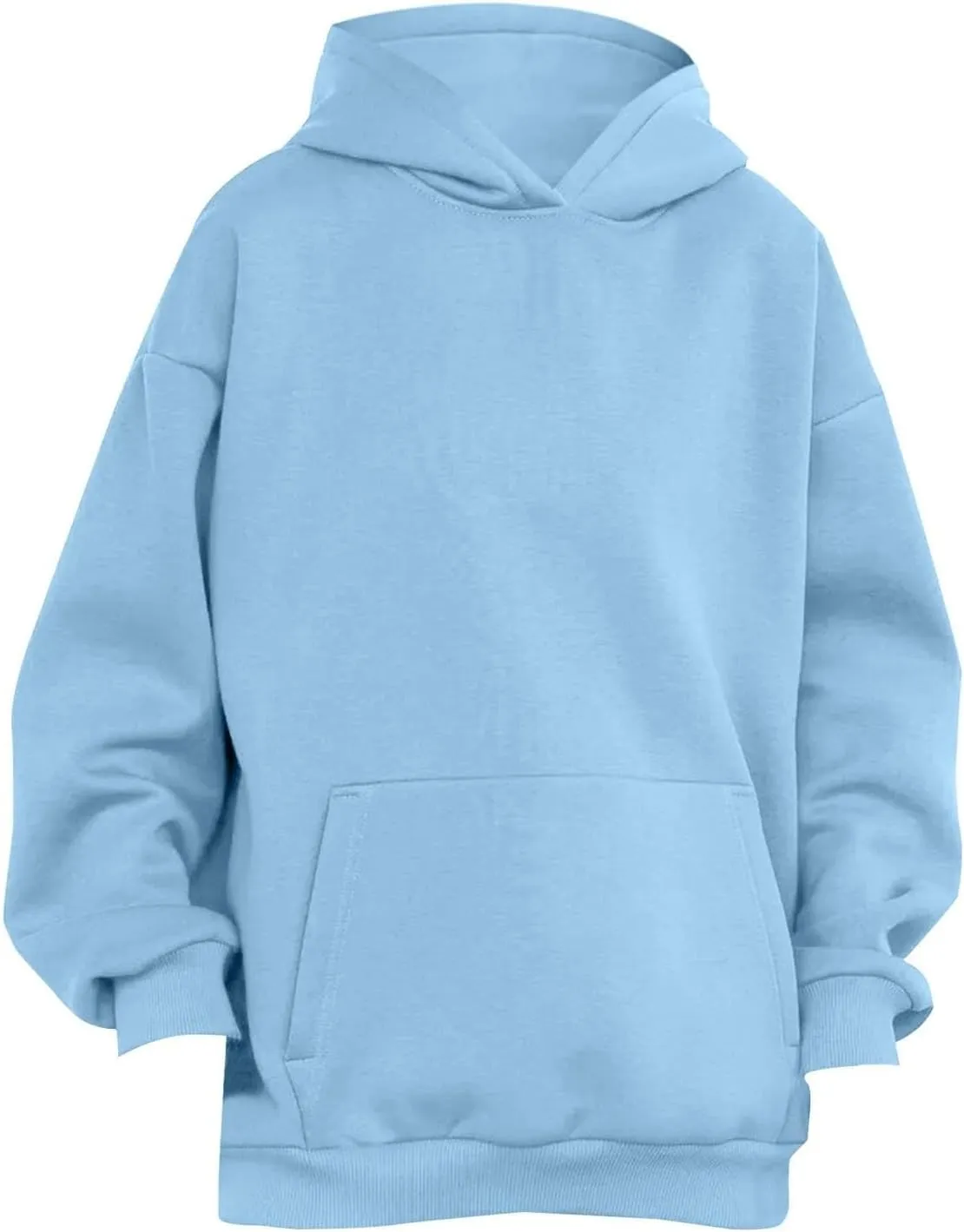 Womens Oversized Hoodie Fall Fashion 2024 Ribbed Cuffs Crewneck Sweatshirt Drop Shoulder Long Sleeve Tops With Pocket