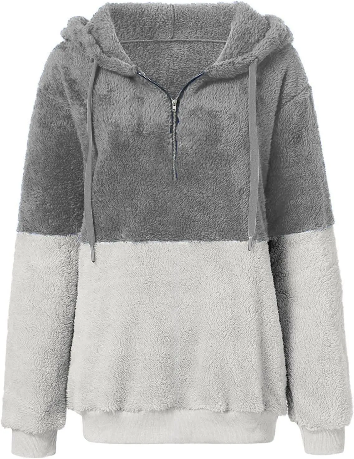 Womens Oversized Hoodies Jacket Sherpa Hooded Sweatshirts Fuzzy Fleece Patchwork Drawstring Pullover Fluffy Outerwear