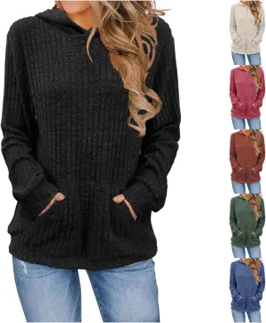 Womens Oversized Hoodies Long Sleeve Solid Color Shirts Loose Fit Waffle Knit Pullover Sweatshirts Tops