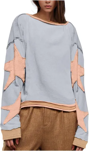 Womens Oversized Sweatshirts Fashion Y2k Tops Casual Crewneck Patchwork Pattern Pullover Shirt 2024 Streetwear