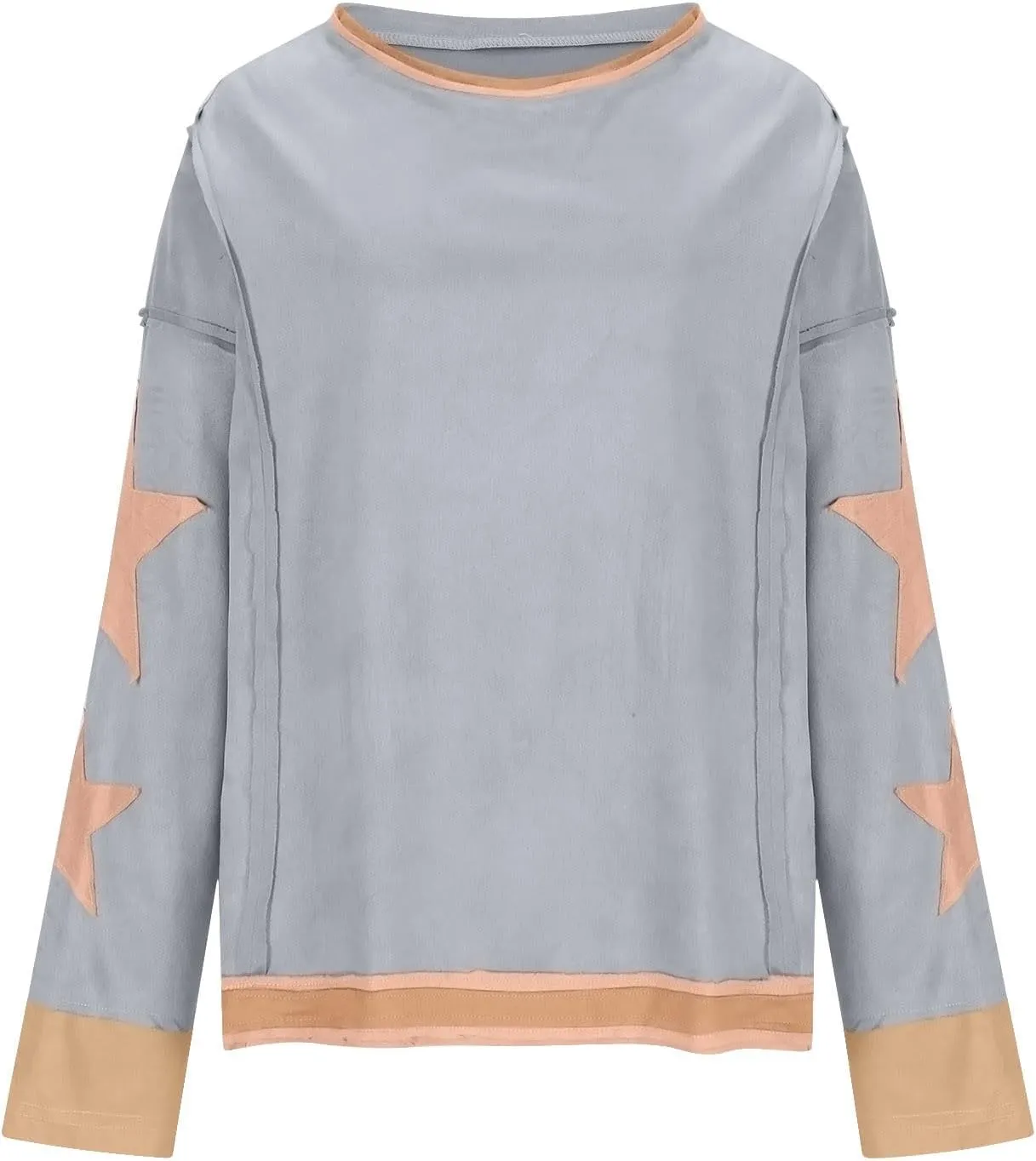 Womens Oversized Sweatshirts Fashion Y2k Tops Casual Crewneck Patchwork Pattern Pullover Shirt 2024 Streetwear