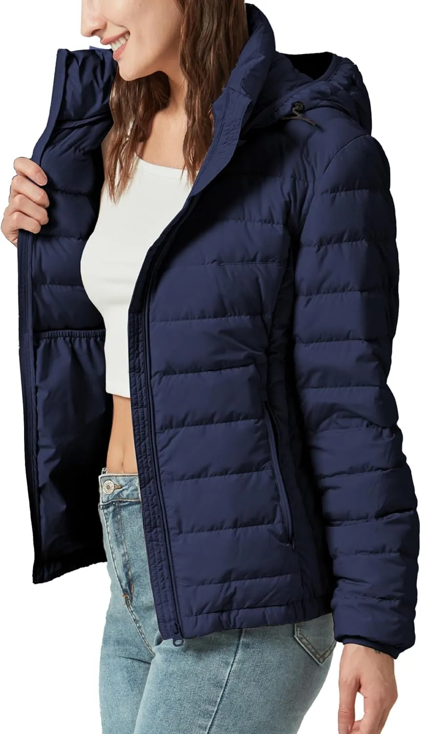 Women's Packable Puffer Jacket Hooded Lightweight Puffy Jackets Windproof Winter Coat