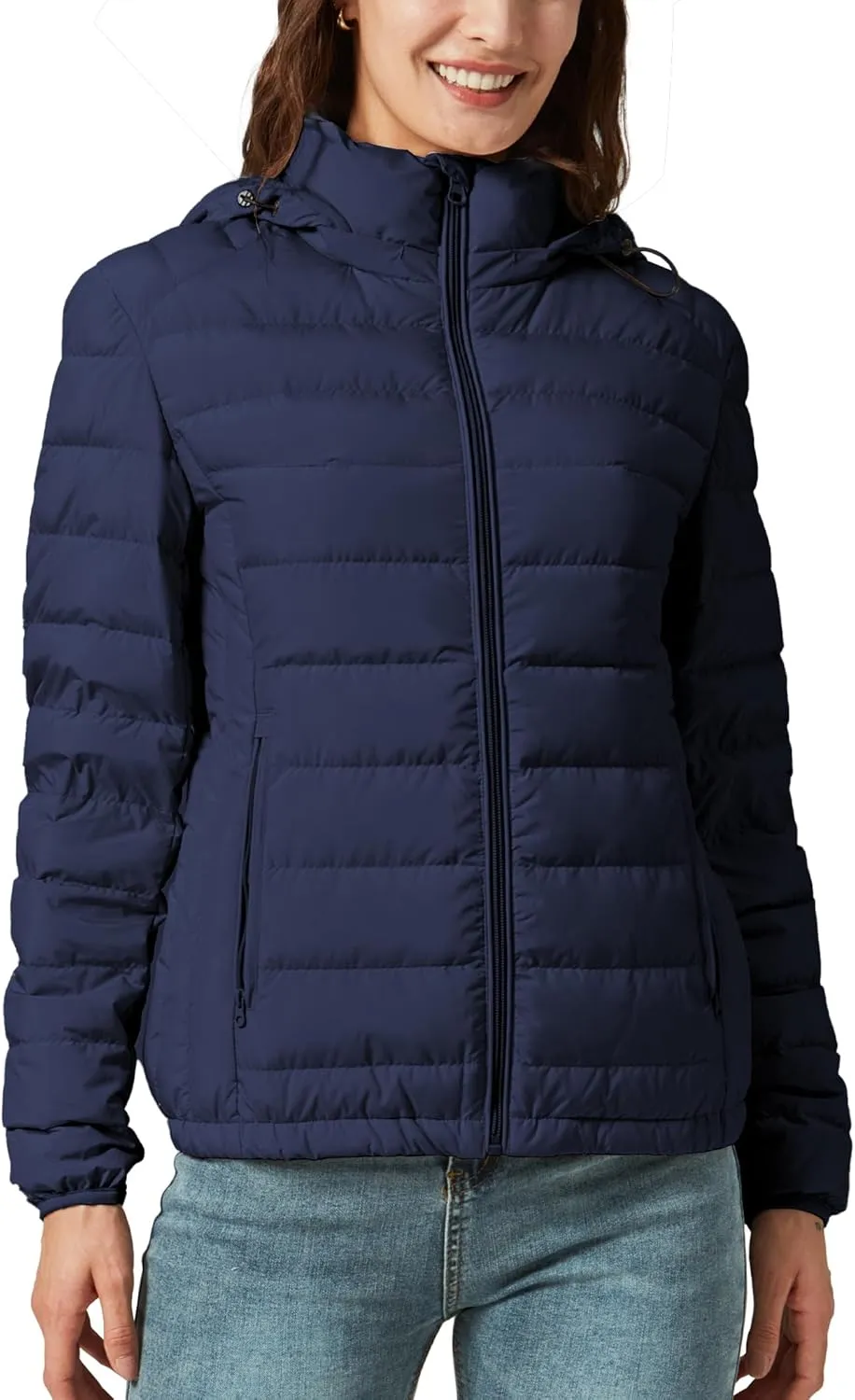 Women's Packable Puffer Jacket Hooded Lightweight Puffy Jackets Windproof Winter Coat