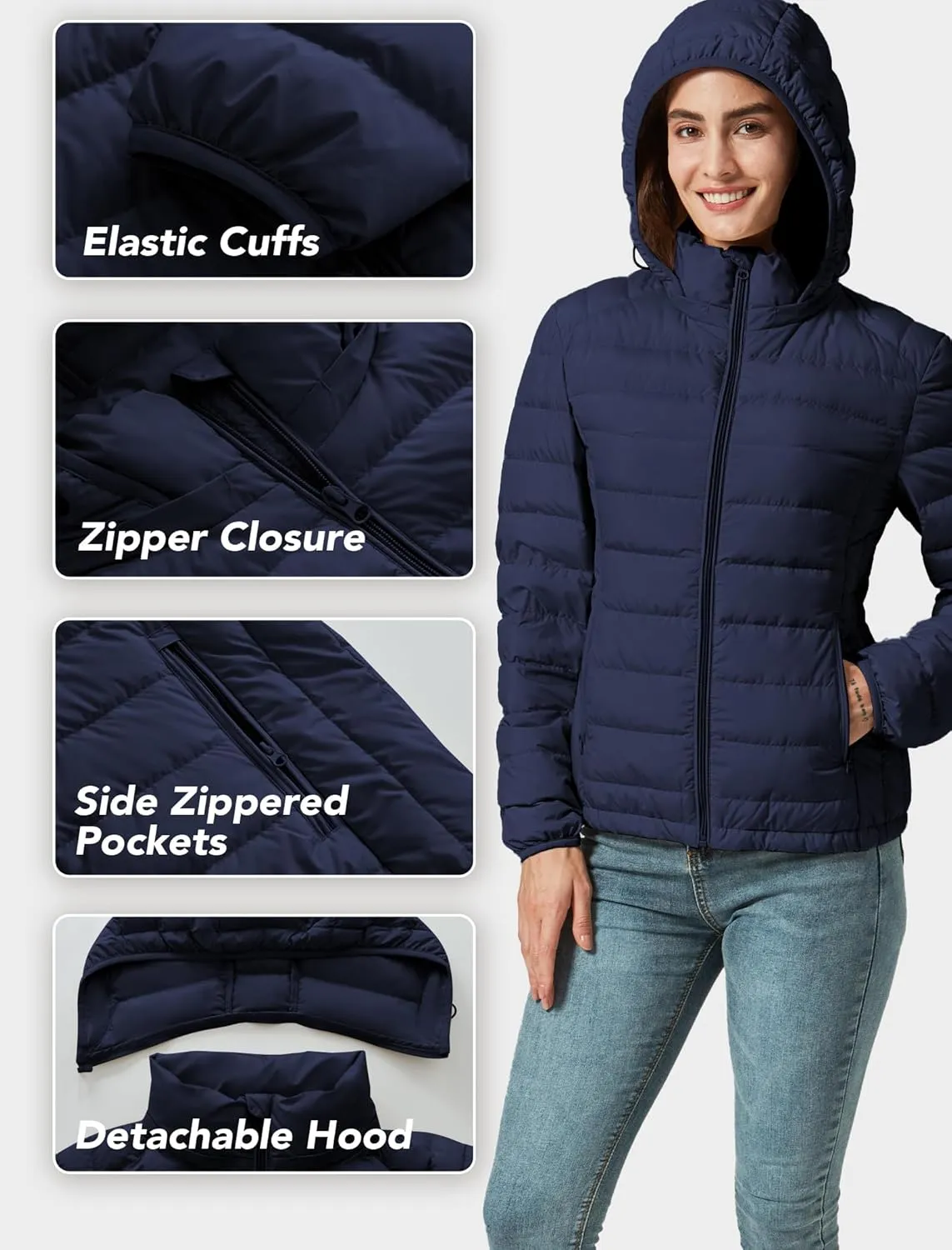 Women's Packable Puffer Jacket Hooded Lightweight Puffy Jackets Windproof Winter Coat