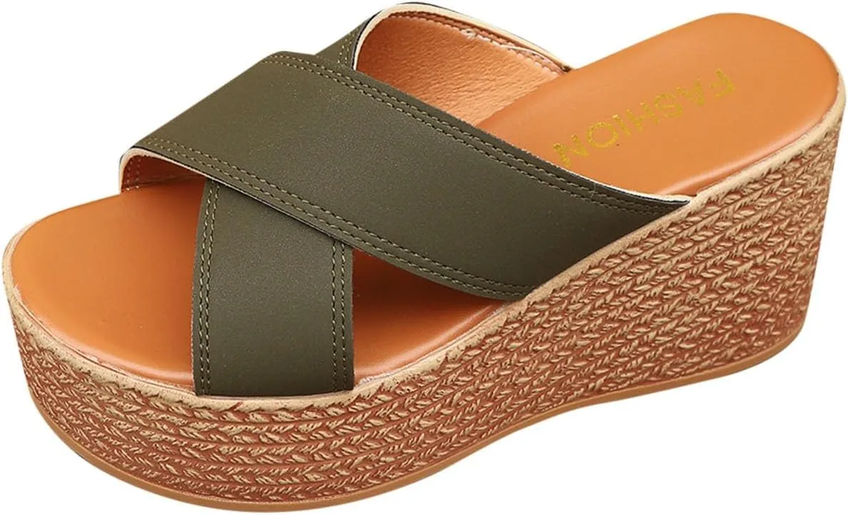 Womens Platform Slip On Sandals Cute Beach High Wedges Slides Bohemia Shoes Flatform Open Toe Summer Vacation Sandal