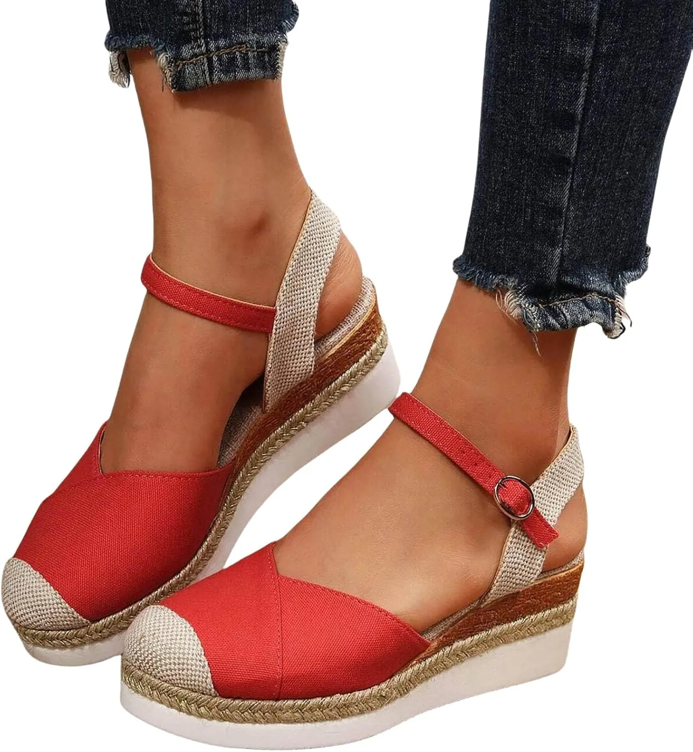 Women's Platform Wedge Sandals - Beige, Size US 6 - Wedge, Gladiator, Casual - Open Toe & Closed Toe - Ankle Strap - Waterproof - Casual Occasion