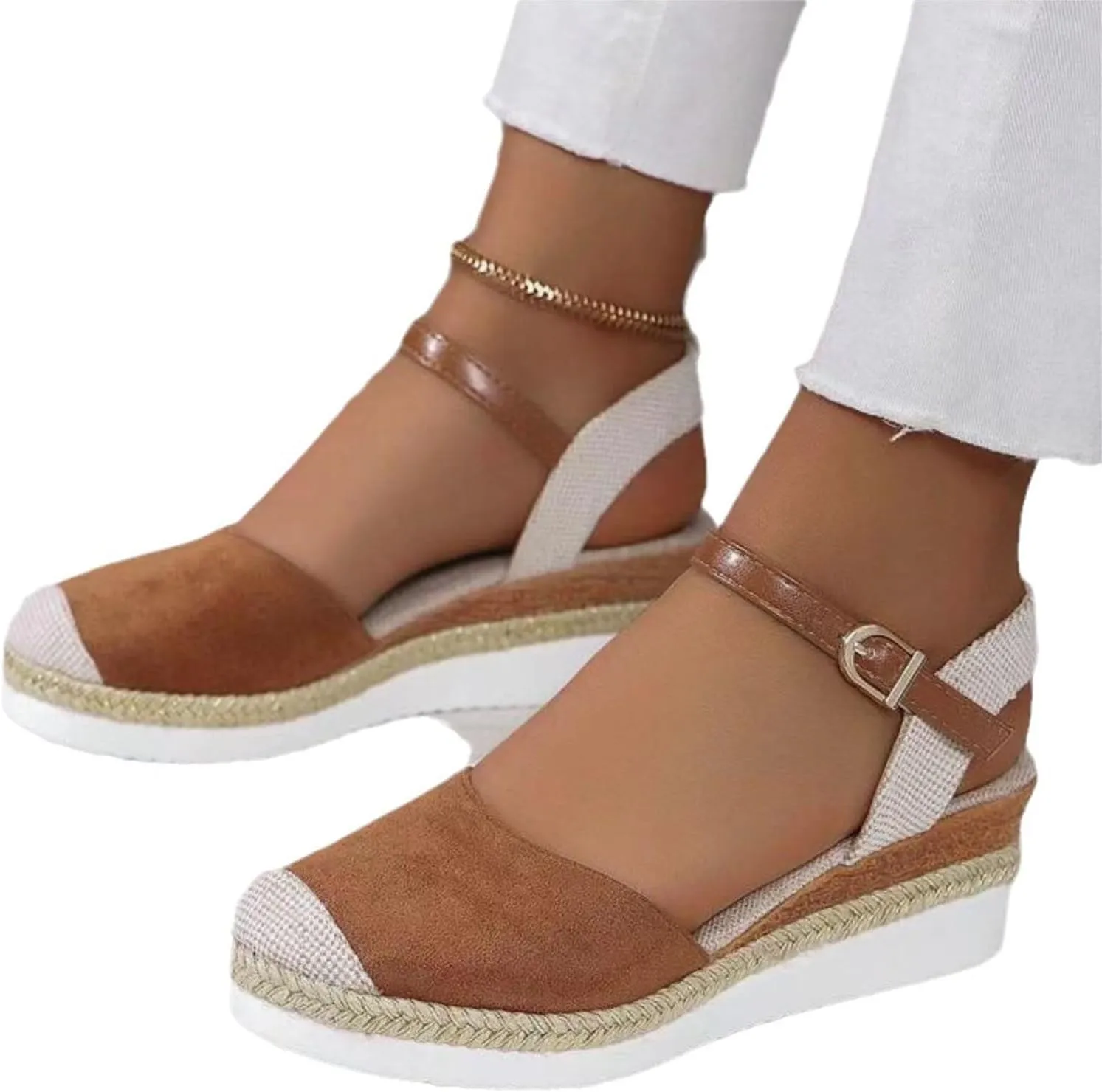 Women's Platform Wedge Sandals - Beige, Size US 6 - Wedge, Gladiator, Casual - Open Toe & Closed Toe - Ankle Strap - Waterproof - Casual Occasion