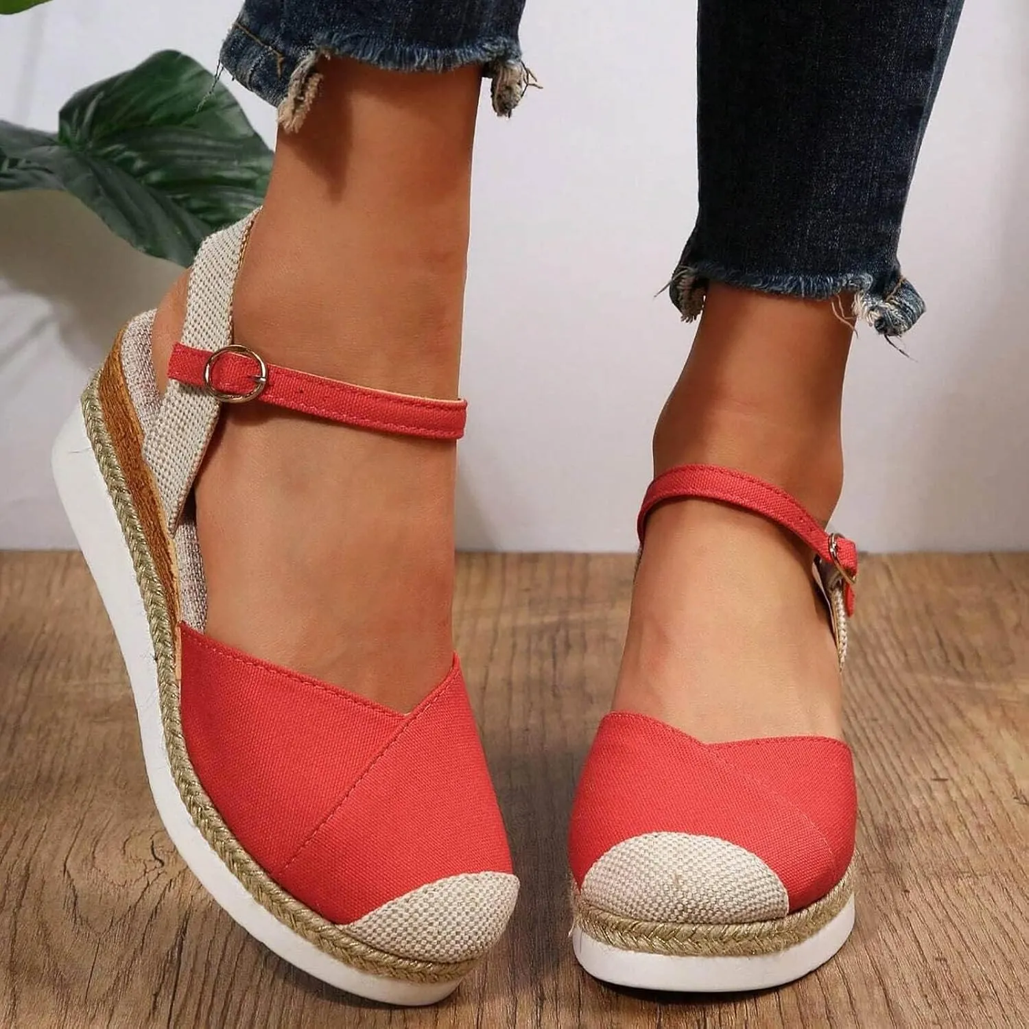 Women's Platform Wedge Sandals - Beige, Size US 6 - Wedge, Gladiator, Casual - Open Toe & Closed Toe - Ankle Strap - Waterproof - Casual Occasion