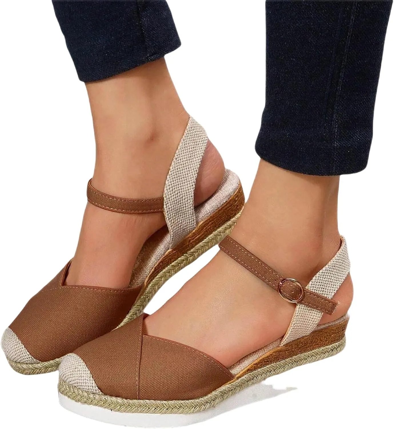 Women's Platform Wedge Sandals - Beige, Size US 6 - Wedge, Gladiator, Casual - Open Toe & Closed Toe - Ankle Strap - Waterproof - Casual Occasion
