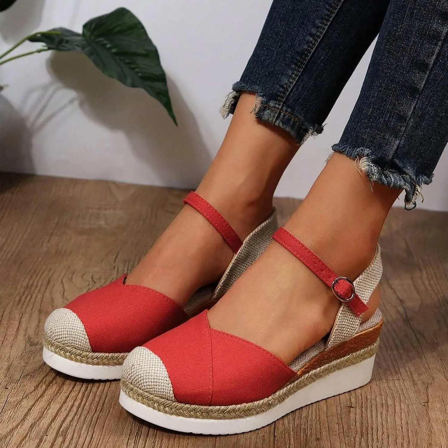 Women's Platform Wedge Sandals - Beige, Size US 6 - Wedge, Gladiator, Casual - Open Toe & Closed Toe - Ankle Strap - Waterproof - Casual Occasion