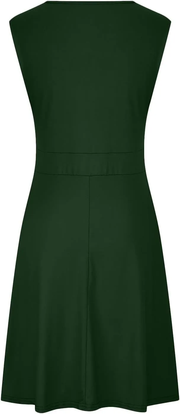 Womens Plus Size Casual Summer Dresses Sleeveless V Neck Midi Dress A Line Sundress Vacation Outfits with Pockets