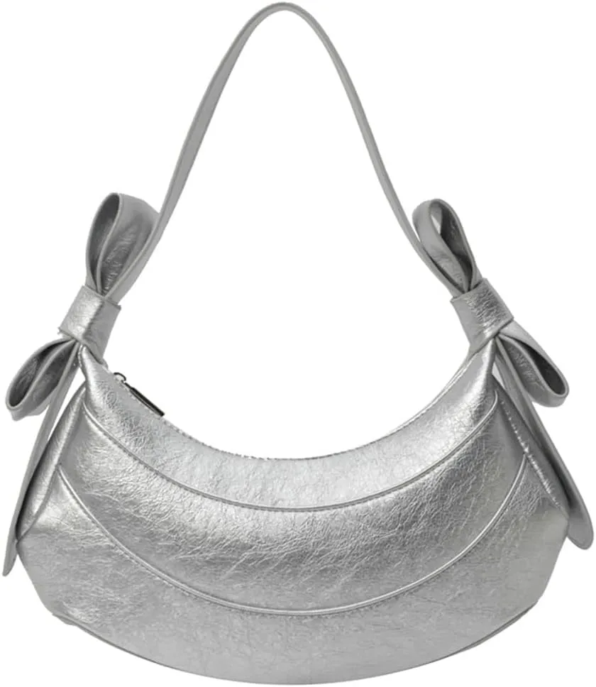 Womens PU Leather Crescent Shoulder Bag Y2k Designer Tote Bags Handbag Purse Cute Dumpling Top Handle Satchel