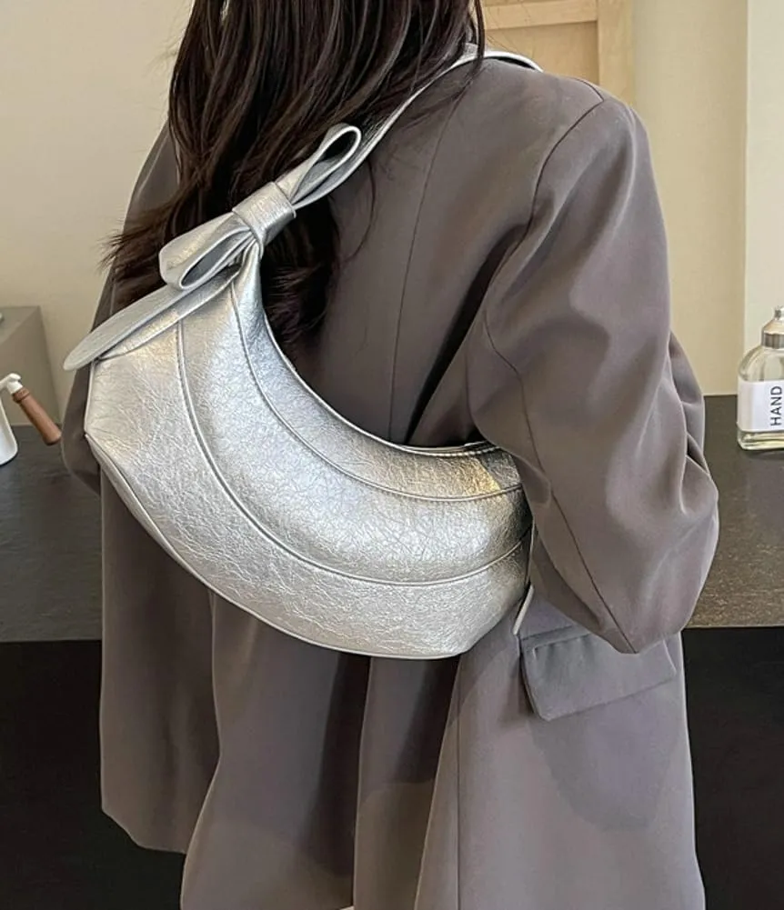 Womens PU Leather Crescent Shoulder Bag Y2k Designer Tote Bags Handbag Purse Cute Dumpling Top Handle Satchel