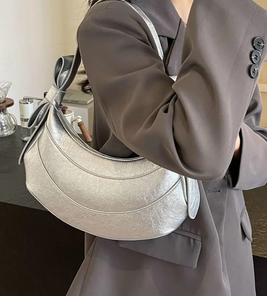Womens PU Leather Crescent Shoulder Bag Y2k Designer Tote Bags Handbag Purse Cute Dumpling Top Handle Satchel