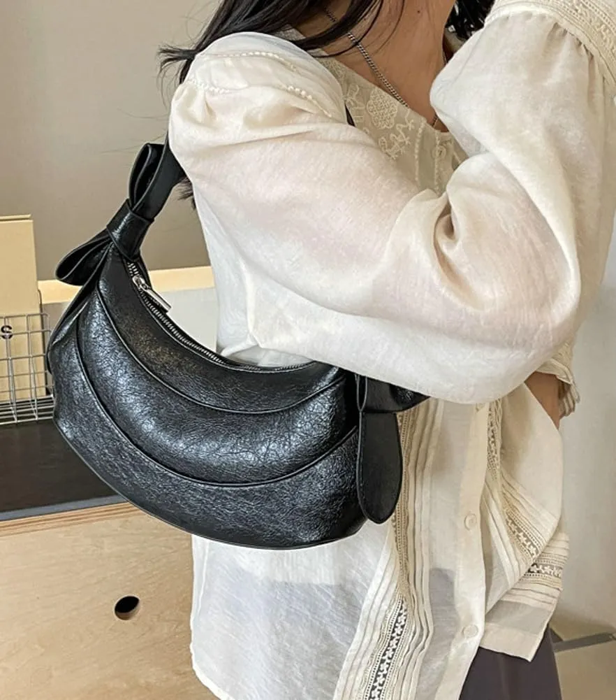Womens PU Leather Crescent Shoulder Bag Y2k Designer Tote Bags Handbag Purse Cute Dumpling Top Handle Satchel