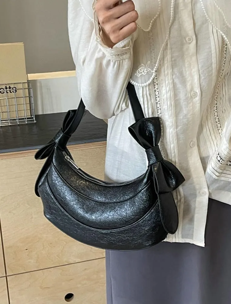 Womens PU Leather Crescent Shoulder Bag Y2k Designer Tote Bags Handbag Purse Cute Dumpling Top Handle Satchel