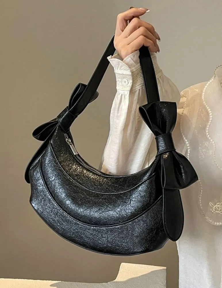 Womens PU Leather Crescent Shoulder Bag Y2k Designer Tote Bags Handbag Purse Cute Dumpling Top Handle Satchel