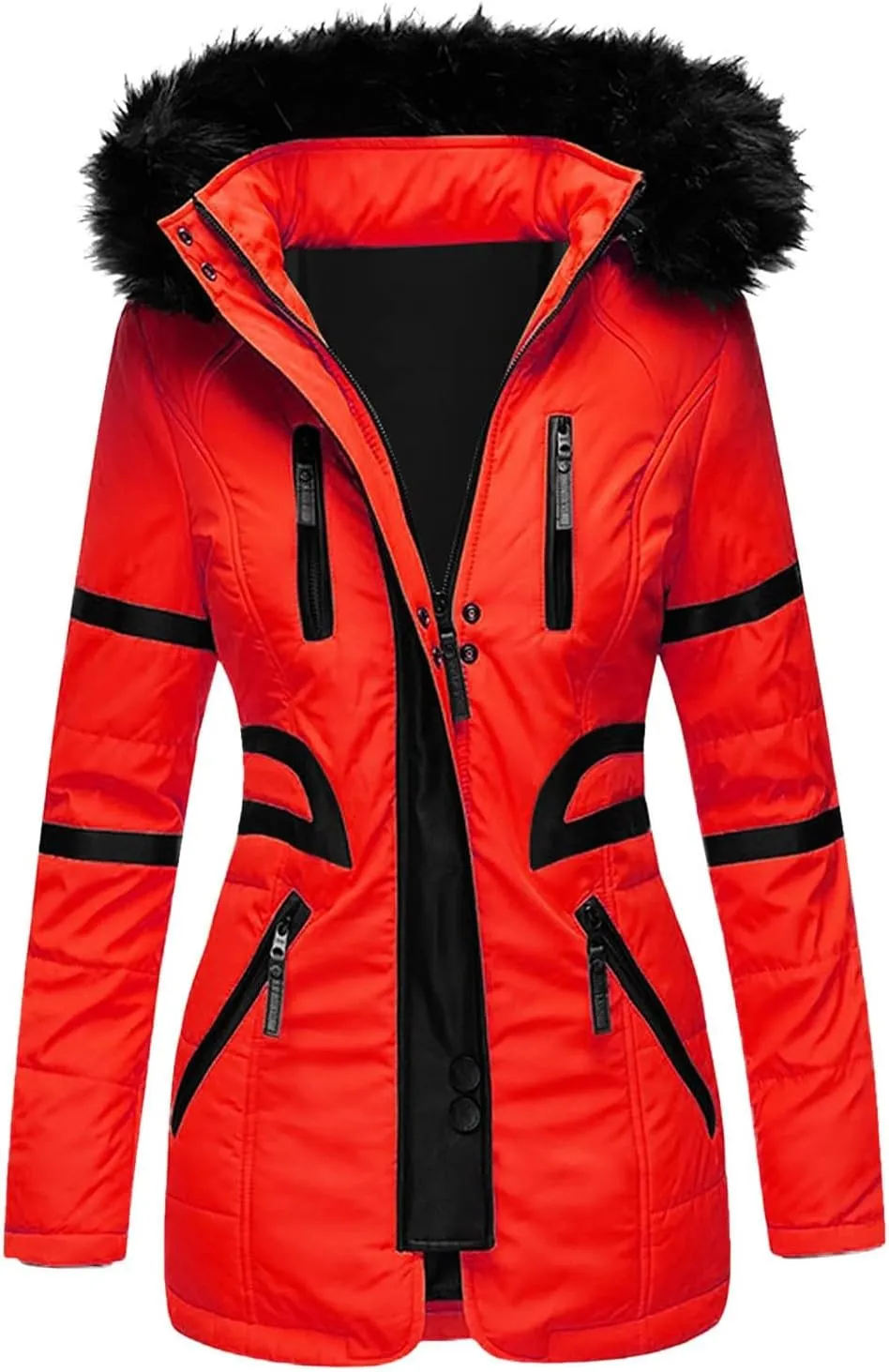 Women's PU Leather Trimmed Mid Length Collar Quilted Coat For Style & Warmth Winter Jackets for Women