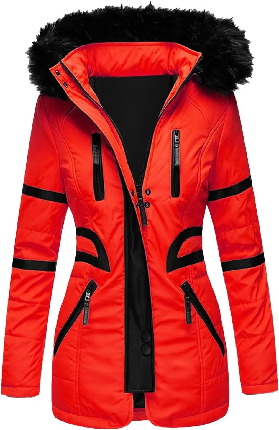 Women's PU Leather Trimmed Mid Length Collar Quilted Coat For Style & Warmth Winter Jackets for Women