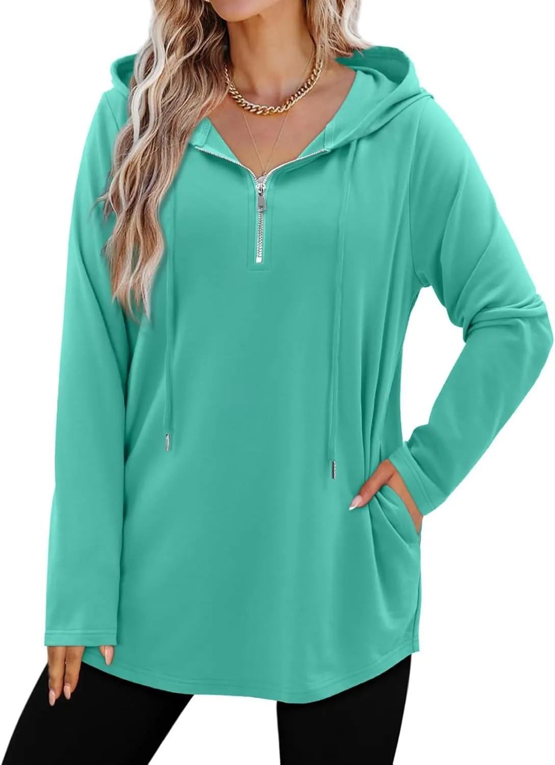 Women's Quarter Zip Tunic Hoodies Pullover Long Hooded Sweatshirts Long Sleeve Tops