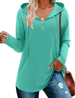 Women's Quarter Zip Tunic Hoodies Pullover Long Hooded Sweatshirts Long Sleeve Tops