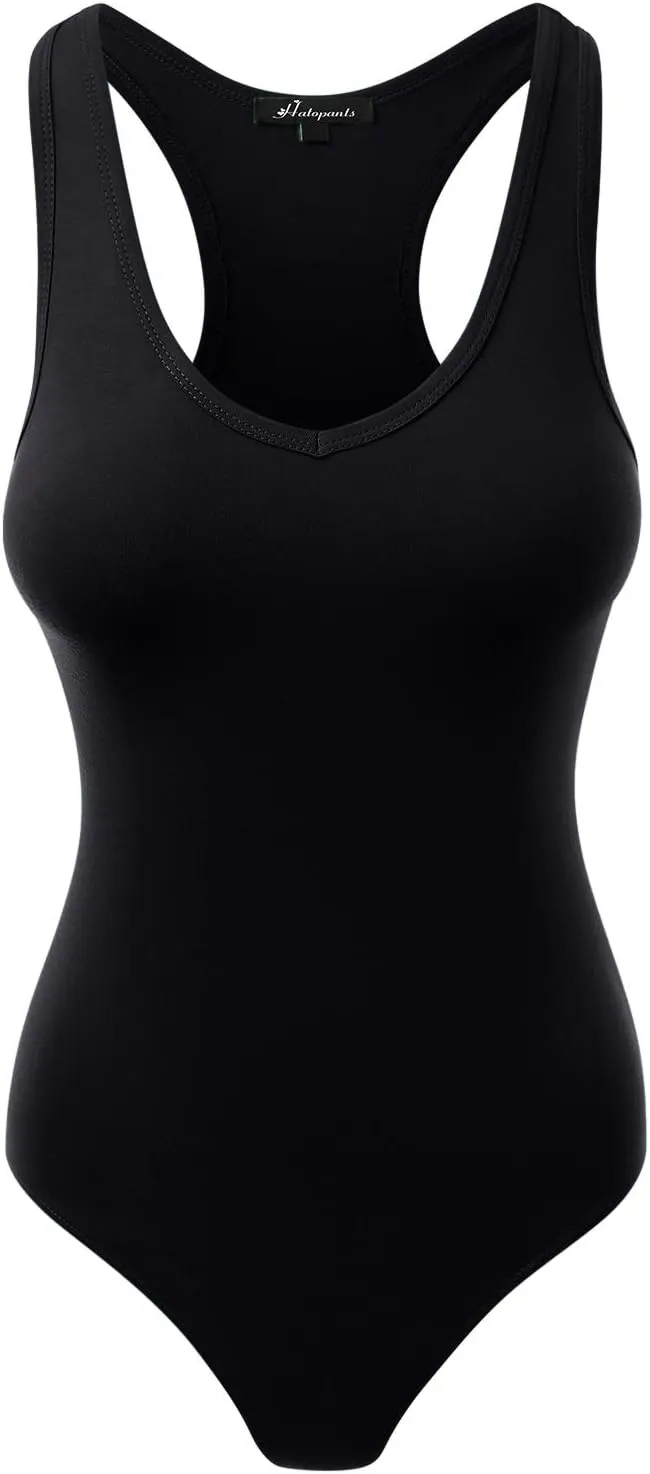 Women's Racerback Tank Top Bodysuits Sleeveless Sexy V-Neck Cotton Jumpsuits